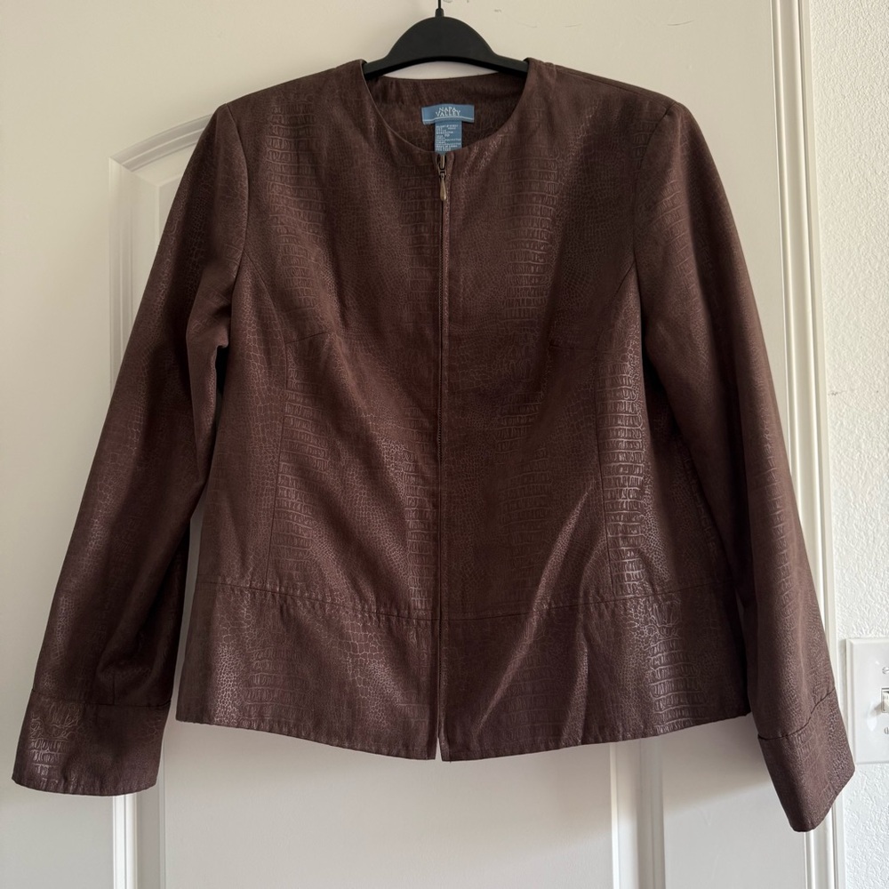 Napa Valley Women Brown Snake Pattern Snakeskin Racer Jacket Zipper Up Lined 10